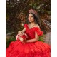 Off Shoulder 15 Anos Red Quince Dress Sequin Girl Birthday Gowns Lace Appliques Sweet 15 Gowns