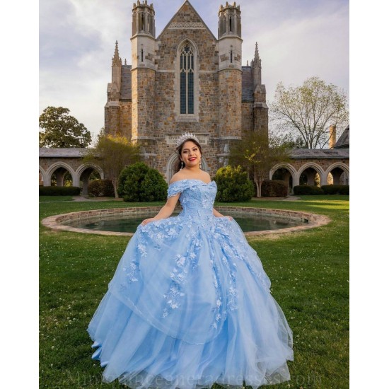 Off Shoulder 15 Anos Sky Blue Quince Dress Sweetheart Neck Women 2024 Ball Gown Lace Appliques Girl Birthday Gowns