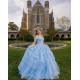 Off Shoulder 15 Anos Sky Blue Quince Dress Sweetheart Neck Women 2024 Ball Gown Lace Appliques Girl Birthday Gowns