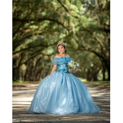 Off Shoulder 15 Anos Sky Blue Quince Dress Women Lace Appliques 2024 Ball Gown Girl Birthday Gowns