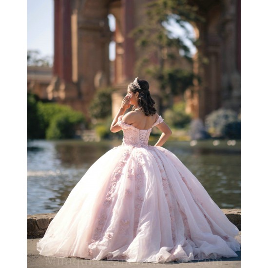 Off Shoulder Quince Dress Pink Vestidos De 15 Anos Lace Appliques Girl Birthday Gowns Sweetheart Neck Women 2024 Ball Gown