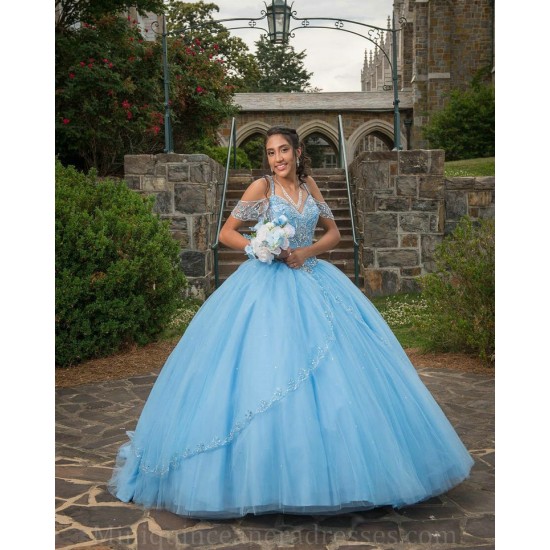 Off Shoulder Quince Dress Sky Blue Vestidos De 15 Anos Crystal Girl Birthday Gowns V Neck Women 2024 Ball Gown