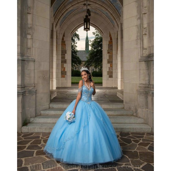 Off Shoulder Quince Dress Sky Blue Vestidos De 15 Anos Crystal Girl Birthday Gowns V Neck Women 2024 Ball Gown