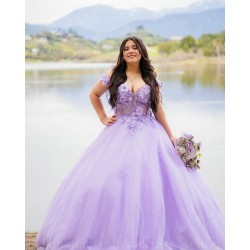 Off Shoulder Vestidos De 15 Anos Lilac Quince Dress V Neck Girl Birthday Gowns With 3D Flowers