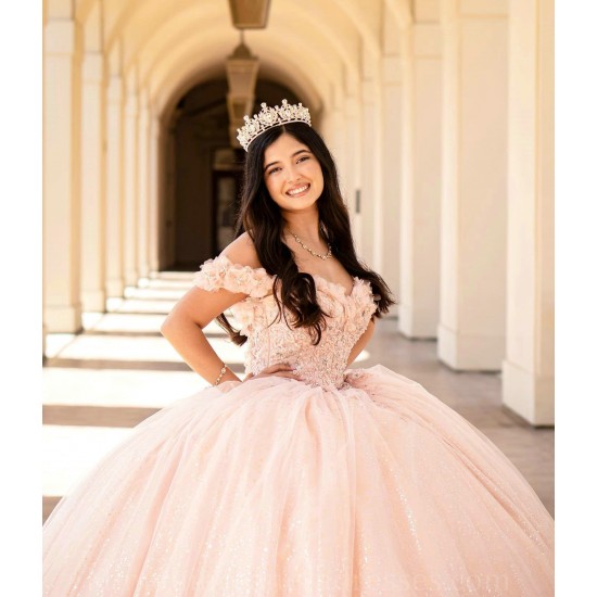 Off Shoulder Vestidos De 15 Anos Pink Quince Dress Sequin Sweetheart Neck Girl Birthday Gowns With 3D Flowers