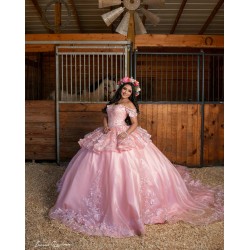 Off Shoulder Vestidos De 15 Anos Pink Quince Dress Sweetheart Neck Girl Birthday Gowns Lace Appliques Women 2024 Ball Gown