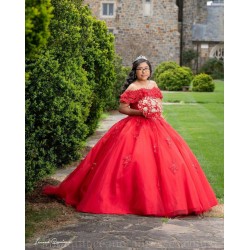 Off Shoulder Vestidos De 15 Anos Red Quince Dress Sleeveless Girl Birthday Gowns Lace Appliques Women 2024 Ball Gown