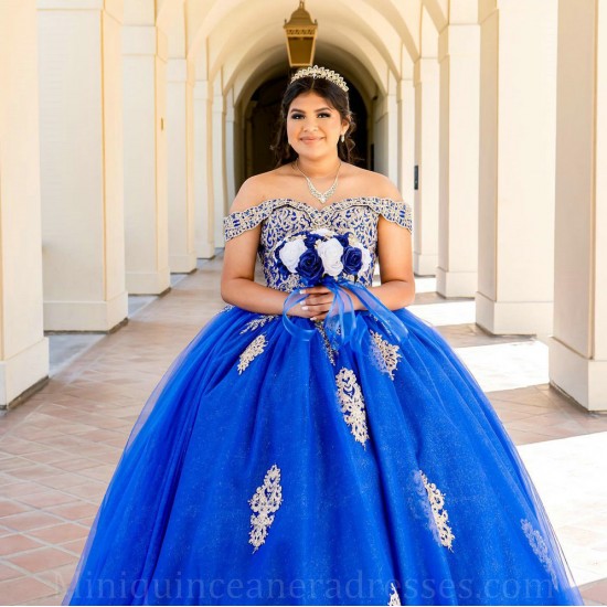 Off Shoulder Vestidos De 15 Anos Sweetheart Neck Blue Quince Dress Lace Appliques Girl Birthday Gowns