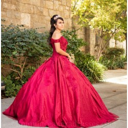 Off Shoulder Red Quince Dress Lace Appliques Girls Ball Gown Sequin Sweet 16 Dresses Sweetheart Neck Vestidos De 15 Anos