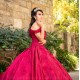 Off Shoulder Red Quince Dress Lace Appliques Girls Ball Gown Sequin Sweet 16 Dresses Sweetheart Neck Vestidos De 15 Anos