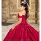 Off Shoulder Red Quince Dress Lace Appliques Girls Ball Gown Sequin Sweet 16 Dresses Sweetheart Neck Vestidos De 15 Anos