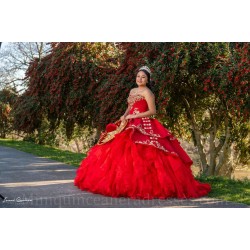 Ruffled 15 Anos Red Quince Dress Lace Appliques Women 2024 Ball Gown Sleeveless Girl Birthday Gowns