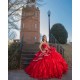 Ruffled 15 Anos Red Quince Dress Lace Appliques Women 2024 Ball Gown Sleeveless Girl Birthday Gowns