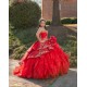 Ruffled 15 Anos Red Quince Dress Lace Appliques Women 2024 Ball Gown Sleeveless Girl Birthday Gowns