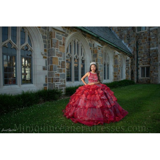 Ruffled 15 Anos Red Quince Dress Sleeveless Women 2024 Ball Gown Lace Appliques Sequin Girl Birthday Gowns