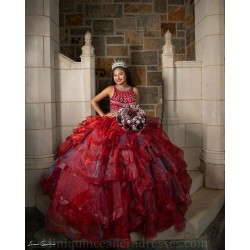 Ruffled 15 Anos Red Quince Dress Sleeveless Women 2024 Ball Gown Lace Appliques Sequin Girl Birthday Gowns