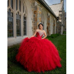 Ruffled 15 Anos Red Quince Dress Sweetheart Neck Girl Birthday Gowns Lace Appliques Sleeveless Women 2024 Ball Gown