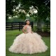 Ruffled 15 Anos Sleeveless Champagne Quince Dress Crystal Women 2024 Ball Gown Sequin Girl Birthday Gowns