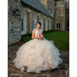 Ruffled 15 Anos White Quince Dress V Neck Women 2024 Ball Gown Lace Appliques Girl Birthday Gowns