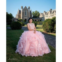 Ruffled Sleeveless Vestidos De 15 Anos Pink Dress Girl Quince Lace Appliques Women 2024 Ball Gown V Neck Girl Birthday Gowns