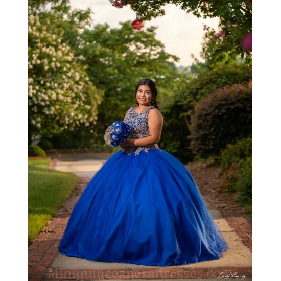 Sleeveless 15 Anos Blue Quince Dress Women 2024 Ball Gown Lace Appliques Sequin Girl Birthday Gowns