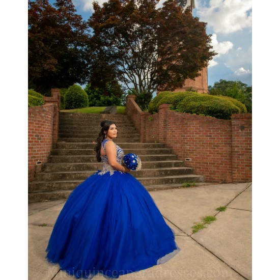 Sleeveless 15 Anos Blue Quince Dress Women 2024 Ball Gown Lace Appliques Sequin Girl Birthday Gowns