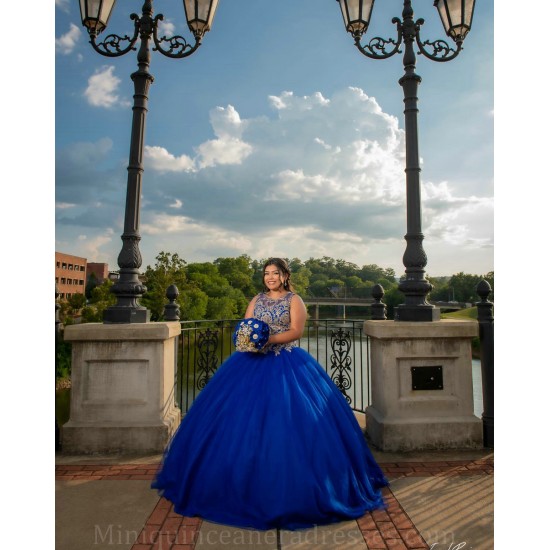 Sleeveless 15 Anos Blue Quince Dress Women 2024 Ball Gown Lace Appliques Sequin Girl Birthday Gowns