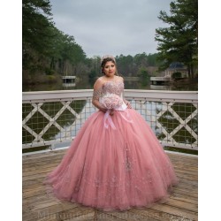 Sleeveless 15 Anos Pink Quince Dress Crystal Women 2024 Ball Gown Lace Appliques V Neck Girl Birthday Gowns