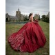 Sleeveless 15 Anos Red Quince Dress V Neck Women 2024 Ball Gown Lace Appliques Girl Birthday Gowns