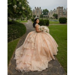 Sleeveless 15 Anos Rose Gold Quince Dress Sweetheart Neck Women 2024 Ball Gown Lace Appliques Girl Birthday Gowns