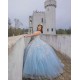 Sleeveless 15 Anos Sky Blue Quince Dress Girl Birthday Gowns Lace Appliques Sweet 15 Gowns