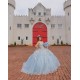 Sleeveless 15 Anos Sky Blue Quince Dress Girl Birthday Gowns Lace Appliques Sweet 15 Gowns