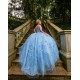 Sleeveless 15 Anos Sky Blue Quince Dress Women 2024 Ball Gown Lace Appliques V Neck Girl Birthday Gowns With 3D Flowers