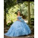 Sleeveless 15 Anos Sky Blue Quince Dress Women 2024 Ball Gown Lace Appliques V Neck Girl Birthday Gowns With 3D Flowers