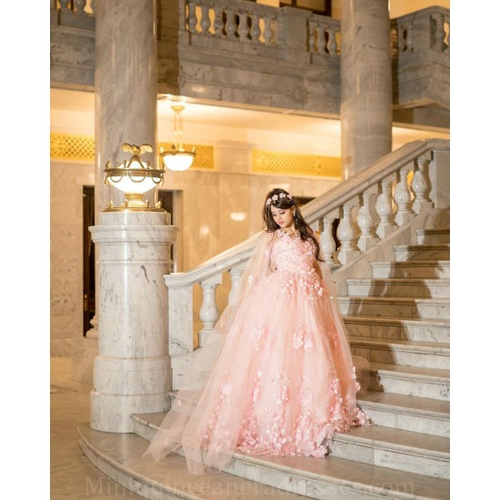 Sleeveless Pink Quince Dress Girls Ball Gown Sweet 16 Dresses Sweetheart Neck Vestidos De 15 Anos With 3D Flowers