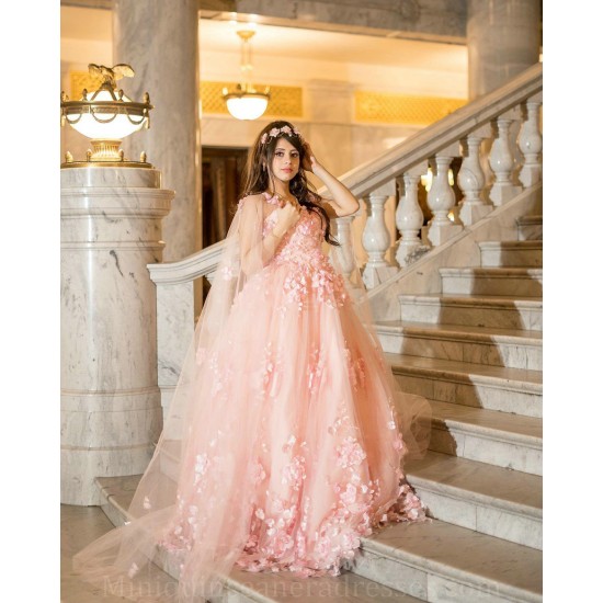 Sleeveless Pink Quince Dress Girls Ball Gown Sweet 16 Dresses Sweetheart Neck Vestidos De 15 Anos With 3D Flowers