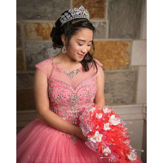 Sleeveless Quince Dress Coral Vestidos De 15 Anos Crystal Girl Birthday Gowns Sweetheart Neck Women 2024 Ball Gown