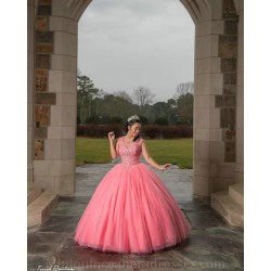 Sleeveless Quince Dress Coral Vestidos De 15 Anos Crystal Girl Birthday Gowns Sweetheart Neck Women 2024 Ball Gown