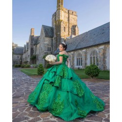 Sweetheart Neck 15 Anos Green Quince Dress Off Shoulder Women 2024 Ball Gown Lace Appliques Girl Birthday Gowns