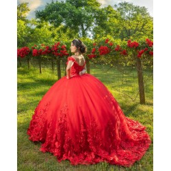 Sweetheart Neck 15 Anos Red Quince Dress Off Shoulder Women 2024 Ball Gown Girl Birthday Gowns With 3D Flowers