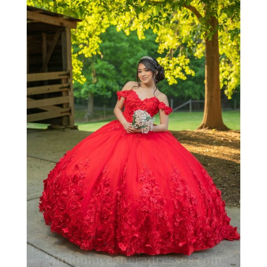 Sweetheart Neck 15 Anos Red Quince Dress Off Shoulder Women 2024 Ball Gown Girl Birthday Gowns With 3D Flowers