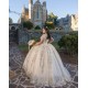 V Neck 15 Anos Champagne Quince Dress Sleeveless Women 2024 Ball Gown Sequin Girl Birthday Gowns With 3D Flowers