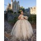 V Neck 15 Anos Champagne Quince Dress Sleeveless Women 2024 Ball Gown Sequin Girl Birthday Gowns With 3D Flowers