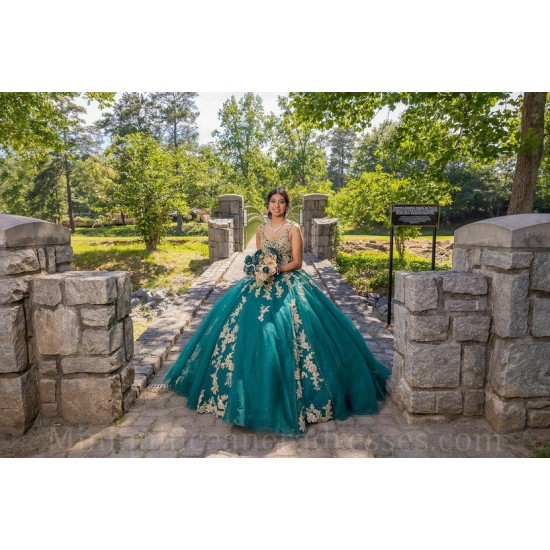 V Neck 15 Anos Emerald Green Quince Dress Sleeveless Women 2024 Ball Gown Lace Appliques Girl Birthday Gowns