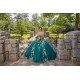 V Neck 15 Anos Emerald Green Quince Dress Sleeveless Women 2024 Ball Gown Lace Appliques Girl Birthday Gowns