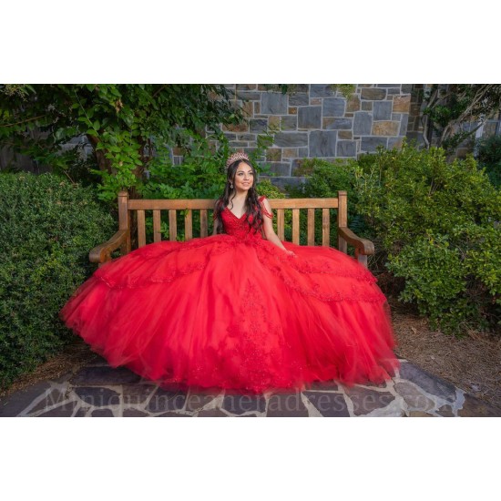 V Neck 15 Anos Red Quince Dress Sleeveless Girl Birthday Gowns Lace Appliques Sweet 15 Gowns