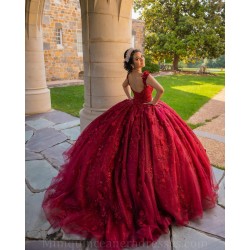 Sleeveless 15 Anos Red Quince Dress V Neck Women 2024 Ball Gown Girl Birthday Gowns With 3D Flowers