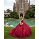 Sleeveless 15 Anos Red Quince Dress V Neck Women 2024 Ball Gown Girl Birthday Gowns With 3D Flowers