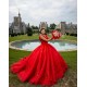 V Neck 15 Anos Red Quince Dress Sleeveless Women 2024 Ball Gown Lace Appliques Girl Birthday Gowns